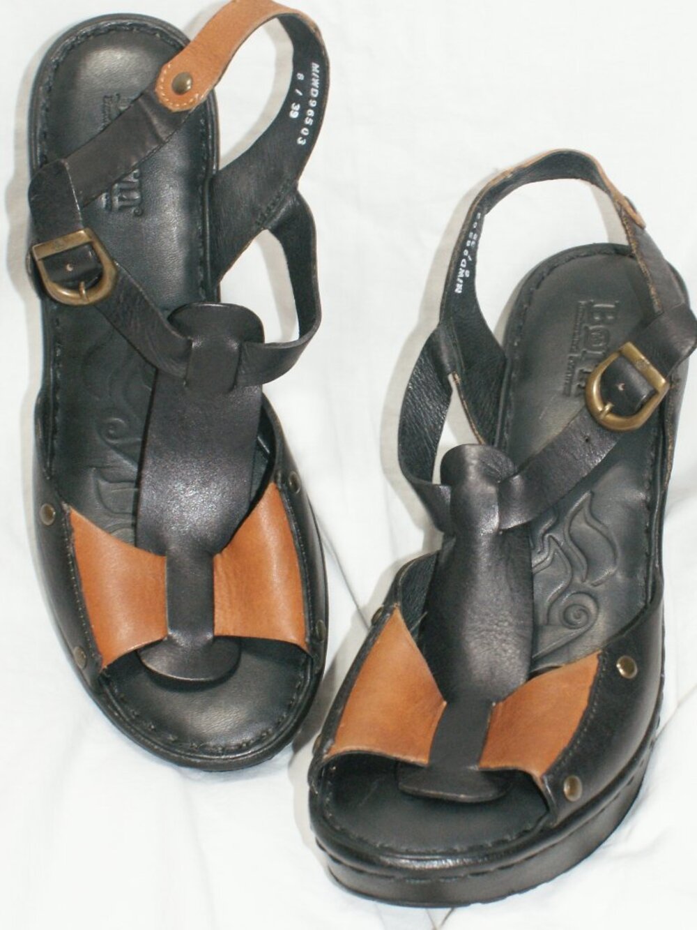 Born Leather Wedge 2-Tone Platform Sandals - Black & Tan - Size 8 - BRAND NEW - Picture 13 of 16